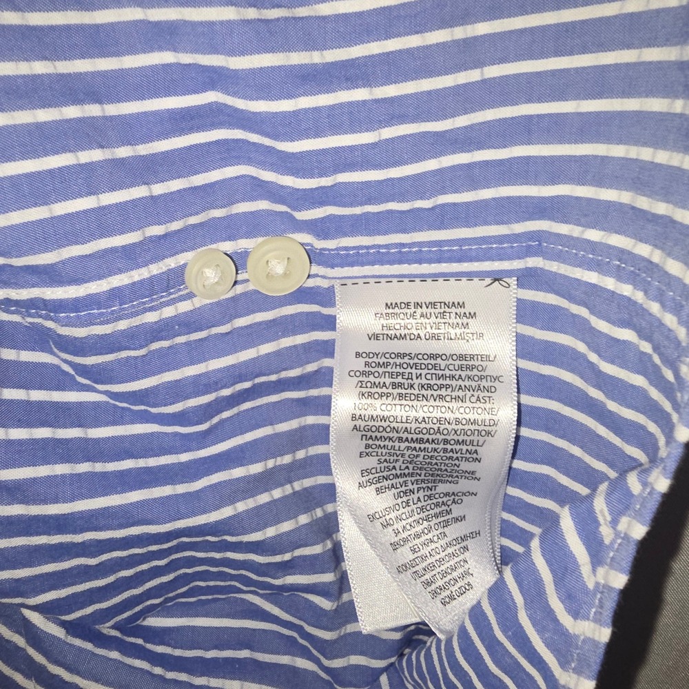 Ralph Lauren Button Down Shirt XLT Mens Blue Striped Seersucker SS Tall Pony - Picture 7 of 7